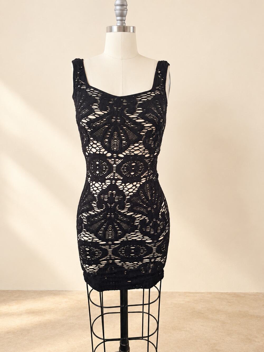Intimately Free People Medallion Lace Bodycon Slip Mini Dress Black XS/S Petite